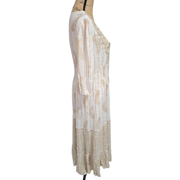 Anthropologie X Magic Me Cream And Metallic Gold Bohemian Lace Midi Dress SZ‎ XL - Picture 5 of 10